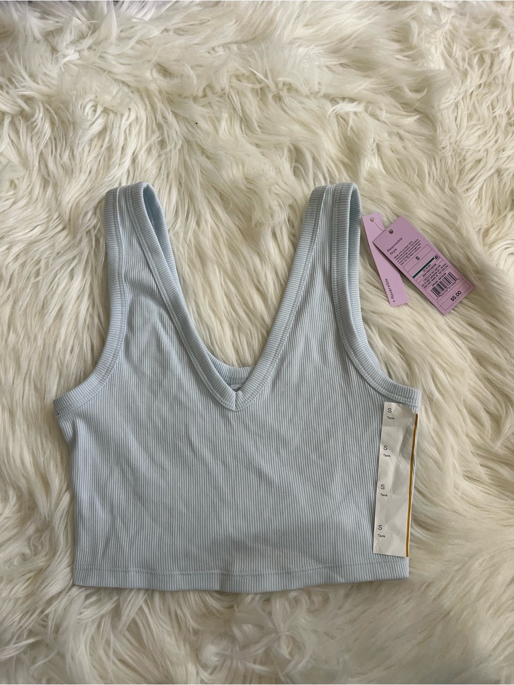 Wild Fable Ribbed Light Blue V-Neck Crop Tank